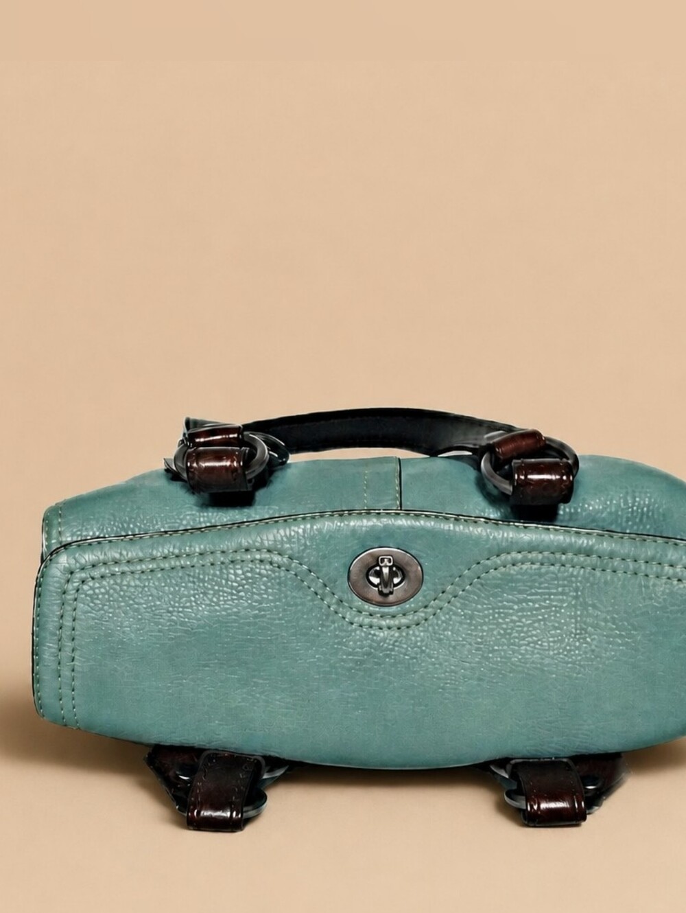COACH Vtg Leather CHELSEA Barrel Bag In Blue Leather w/Dark Brown Trim - Picture 4 of 6